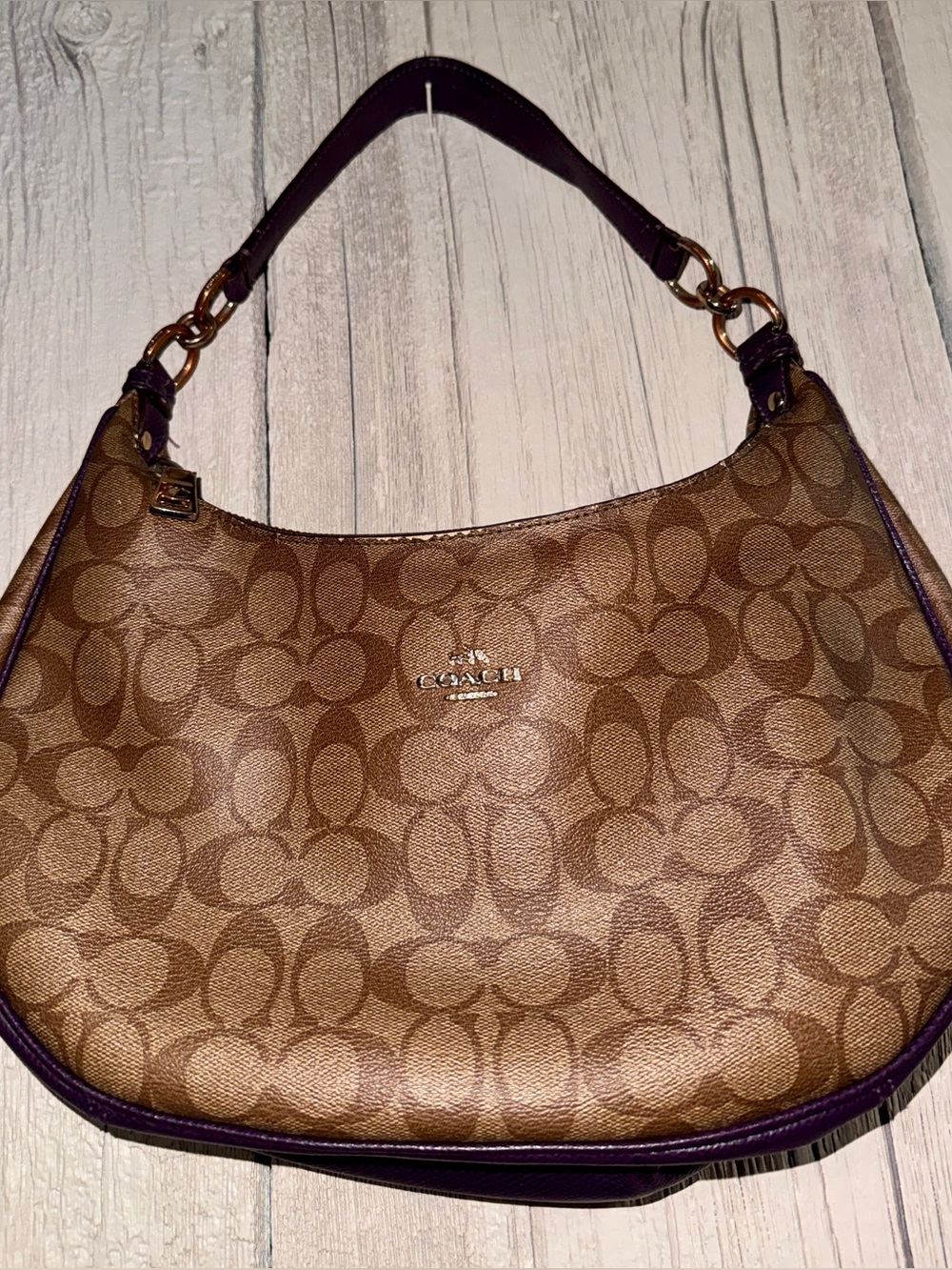 Coach Harley Hobo Bag Signature Canvas Purple Leather Trim F38267 June 2016 Y2K